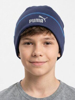 Puma Youth Evercat Endure Knit Beanie Hat Navy Blue Marine Fleece Lined NWT